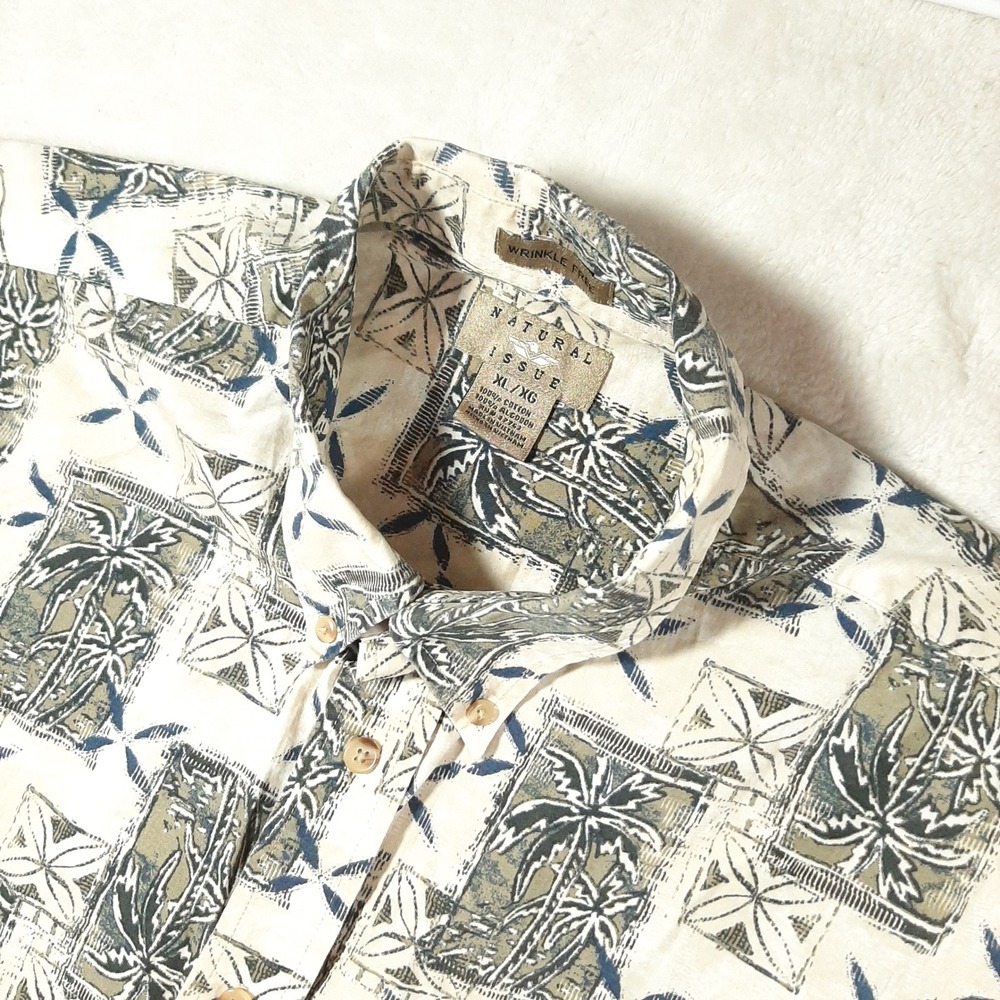Natural Issue Mens XL Short Sleeve Palm Tree Tropical‎ Button Down Shirt Cotton